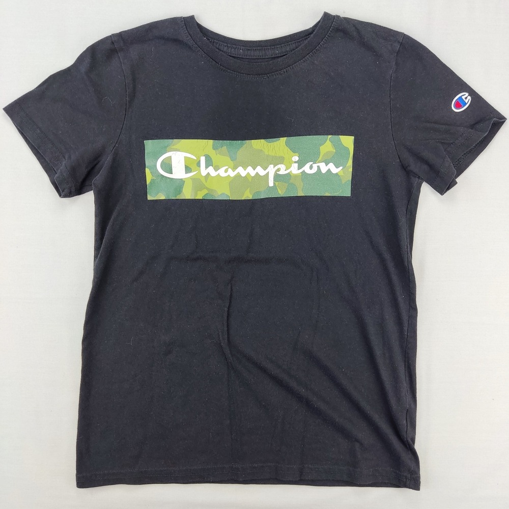 Champion T-Shirt Boys M Black Camo Box Logo Graphic Short Sleeve Tee‎